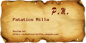 Patatics Milla névjegykártya